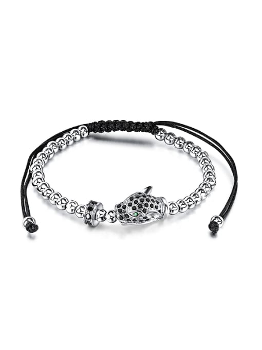 White Fashion Leopard Head Black Chinlon Adjustable Bracelet