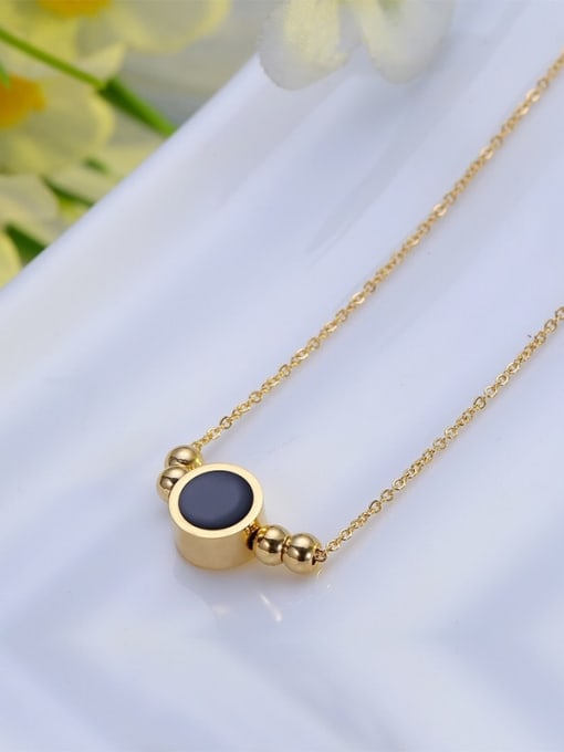 Golden Small  Obsidian Pendant Clavicle Necklace