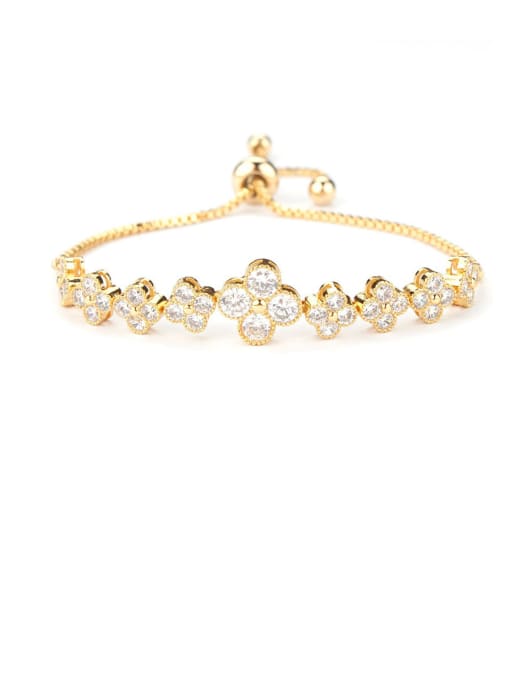 Champagne gold Copper With  Cubic Zirconia  Delicate Flower adjustable Bracelets