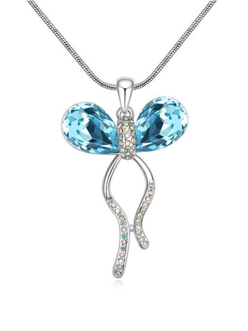 QIANZI Fashion Water Drop austrian Crystals Butterfly Pendant Alloy Necklace 4