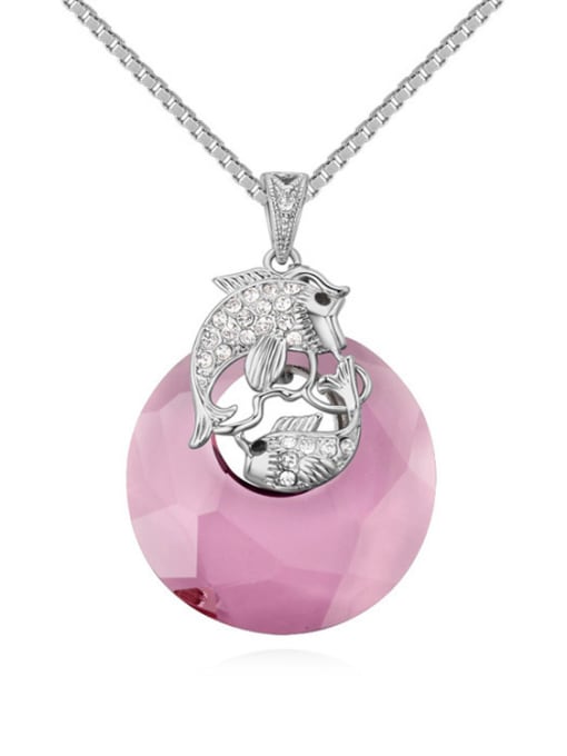 Platinum pink Fashion austrian Crystals Double Fish Alloy Necklace