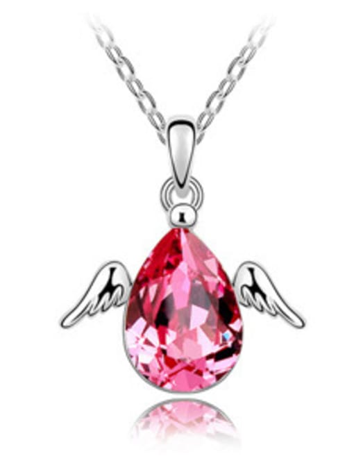 pink Simple Water Drop austrian Crystal Little Angel Wings Alloy Necklace