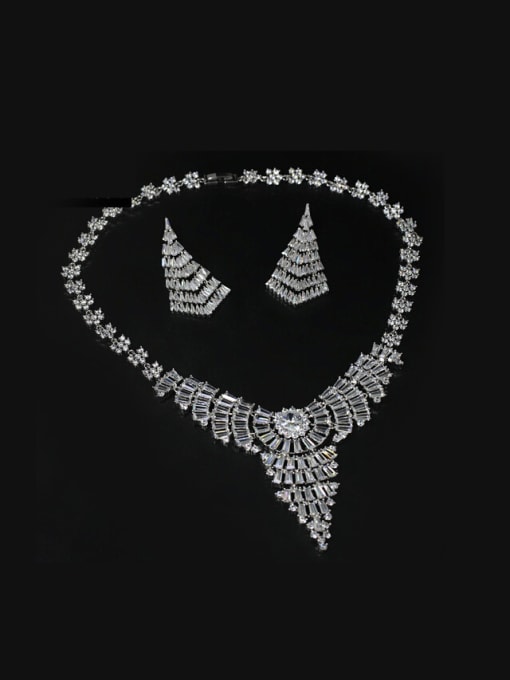 white Weatern Crystal earring Necklace Wedding Jewelry Set