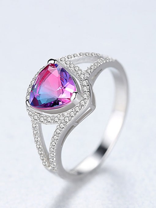 Color Sterling silver simple heart  semi-precious stone ring