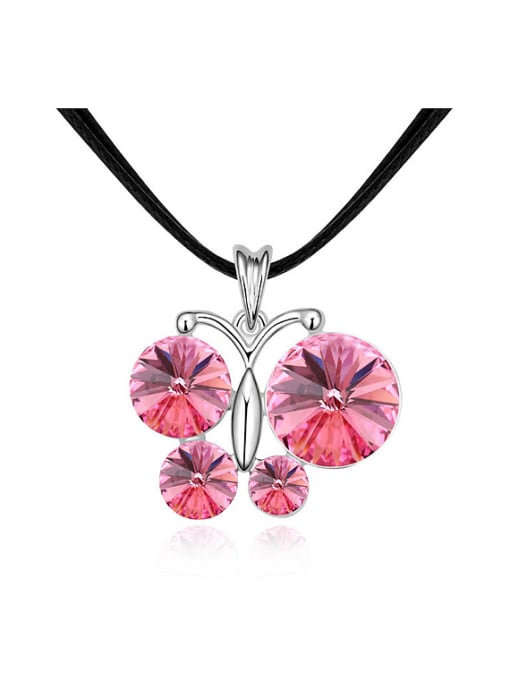pink Personalized Cubic austrian Crystals Butterfly Pendant Alloy Necklace