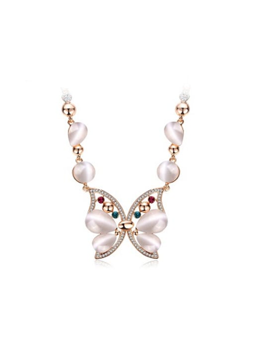 Rose Gold Women Elegant Butterfly Shaped Opal Necklace