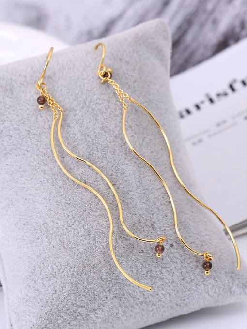 golden Exquisite Geometric Shaped Natural Stone Line Earrings