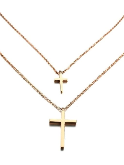 CONG Elegant Double Layer Design Cross Shaped Titanium Necklace 0