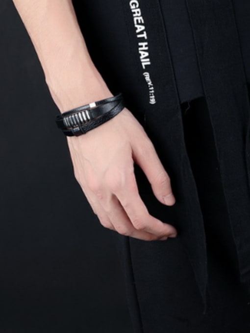 Open Sky Personalized Multi-band Titanium Artificial Leather Bracelet 1