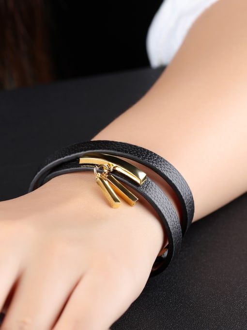 Open Sky Two-band Artificial Leather Gold Plated Adjustable Bracelet 1