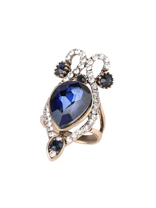 Gujin Retro Personalized style Blue Sapphire stones Crystals Alloy Ring 0