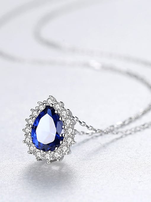 Blue 925 Sterling Silver With Cubic Zirconia Luxury Water Drop Necklaces