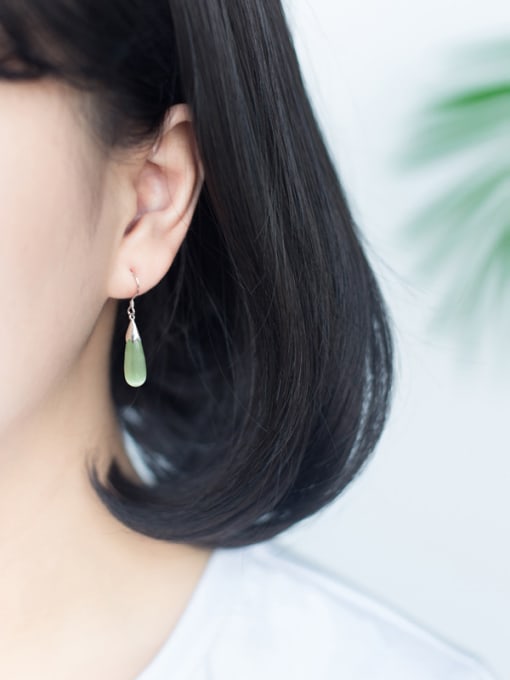 Rosh Temperament Green Water Drop Shaped Opal Drop Earrings 1