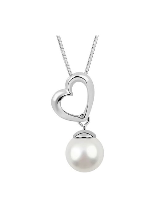 QIANZI Simple Hollow Heart Imitation Pearl Pendant Alloy Necklace 0