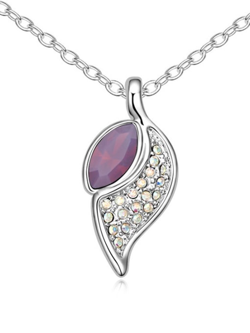 purple Fashion austrian Crystals Leaf Pendant Alloy Necklace