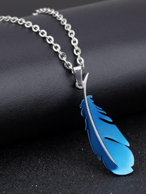 Blue Personalized Feather Titanium Lovers Necklace