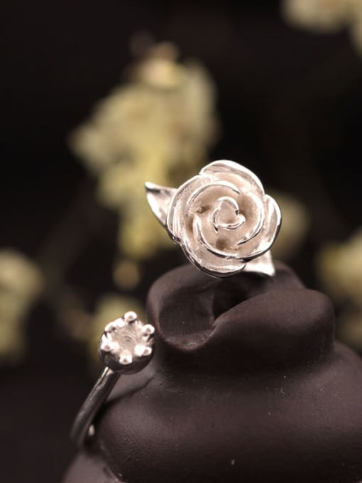 SILVER MI S925 Silver Rose Flowers Opening Ring 2