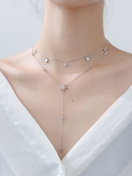 Rosh Pure Silver Snowflake long necklace and love short necklace 1