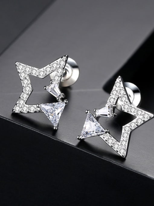 Platinum Copper inlay AAA zircon triangles starry stud earrings