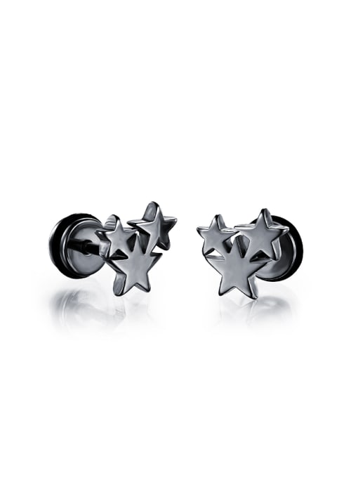 black Fashion Five-pointed Stars Titanium Stud Earrings