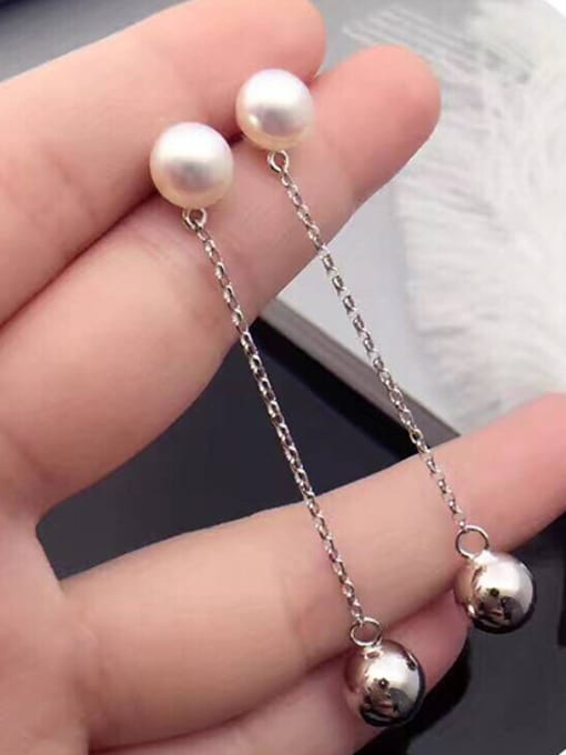 EVITA PERONI Simple Freshwater Pearl Bead Drop threader earring 1