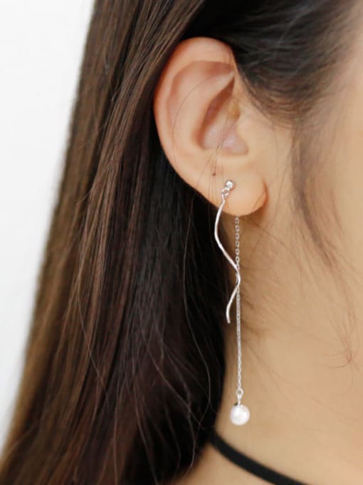 DAKA Fashion White Artificial Pearl Silver Drop Earrings 1