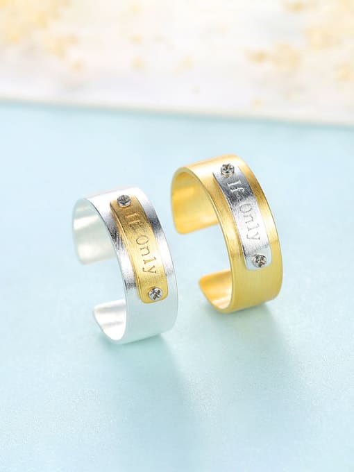 CCUI 925 Sterling Silver With Two-tone  Simplistic Monogrammed  Free Size  Rings 1
