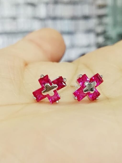 Qing Xing Ruby Cross Religious jewelry Anti-allergic stud Earring 4