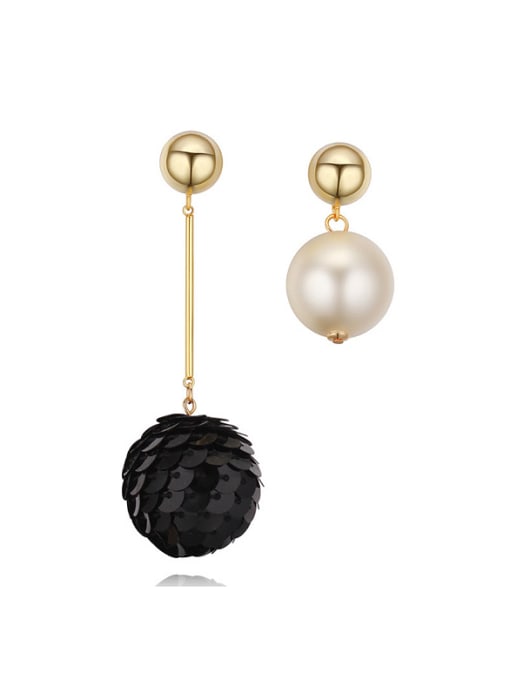 QIANZI Asymmetrical Imitation Pearl Champagne Gold Plated Alloy Earrings 0