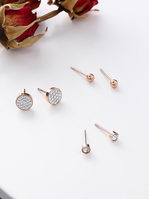B Disc Ball Stainless Steel With Rose Gold Plated Cute Heart Stud Earrings