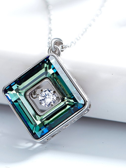 CEIDAI Fashion austrian Crystals Rotational Zircon Square Pendant 925 Silver Necklace 3