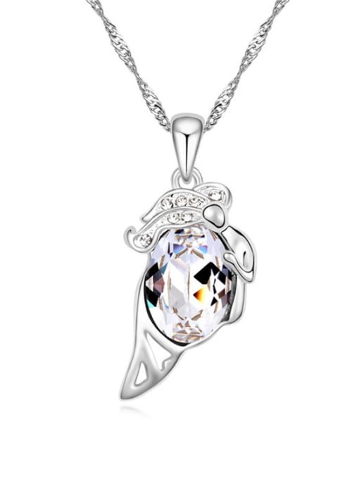 White Simple Shiny Oval austrian Crystal Pendant Alloy Necklace