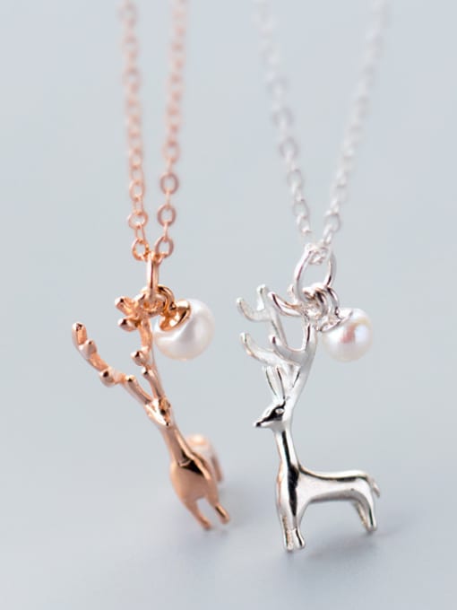 Rosh S925 silver lovely deer with natural freshwater pearl necklace 1