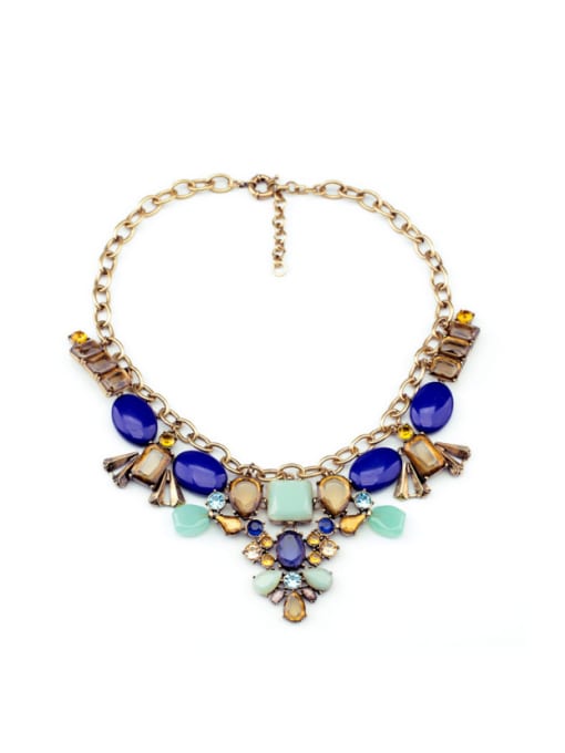 Blue Flower Shaped Exaggerate Sweater Necklace