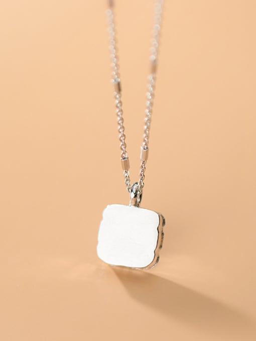 Rosh 925 Sterling Silver With Platinum Plated  Simplistic  Smooth Square Necklaces 1