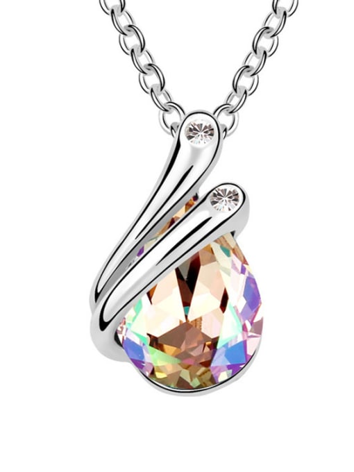 multi-color Simple Shiny Water Drop austrian Crystal Pendant Alloy Necklace