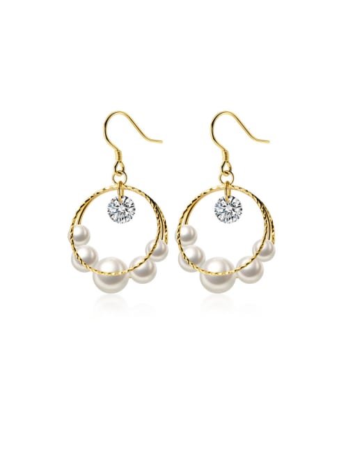 Rosh 925 Sterling Silver With Artificial Pearl Fashion Round Hook Earrings 0