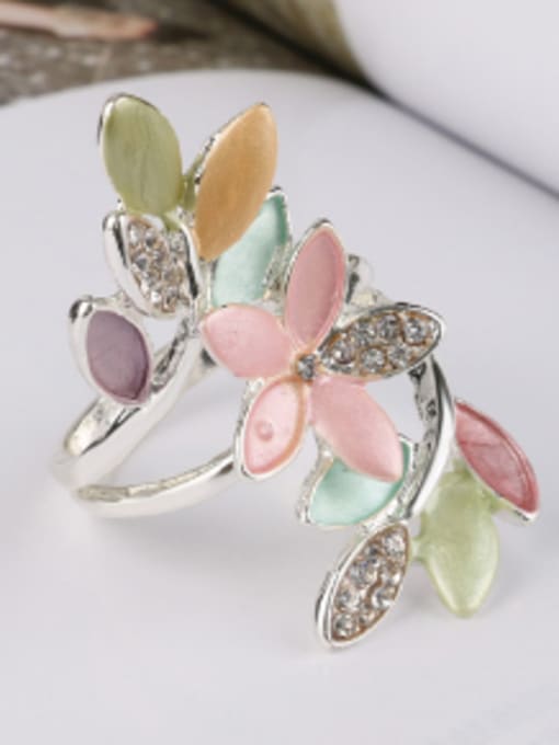 Gujin Fashion Colorful Enamel Flowery Silver Plated Alloy Ring 2