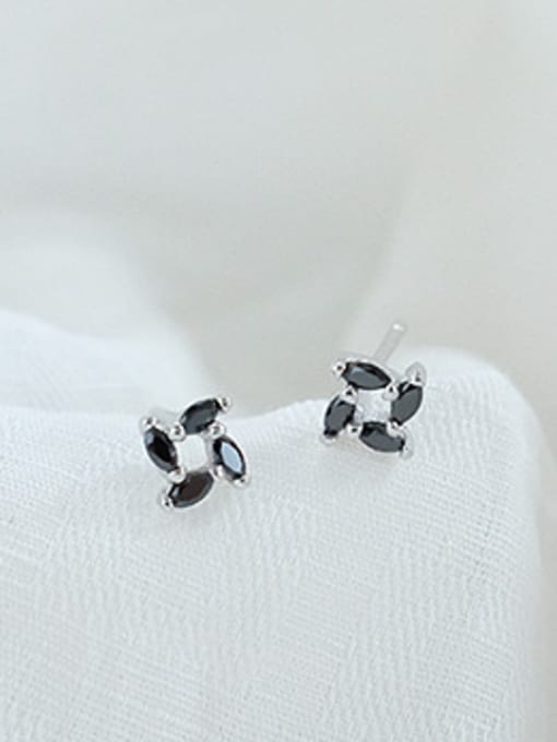 Black Tiny Flowery Marquise Zircon Stud Earrings