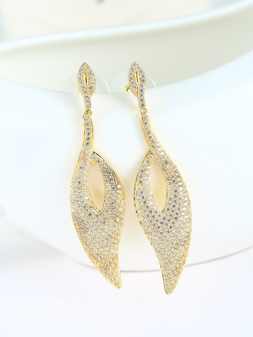 Wei Jia Noble AAA Zirconias-studded Leaf Copper Drop Earrings 1