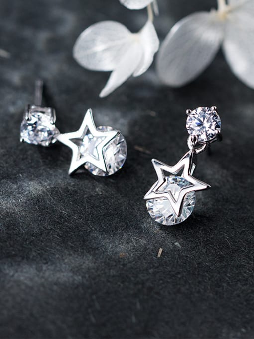 Rosh Temperament Star Shaped Shining Zircons S925 Silver Stud Earrings 0