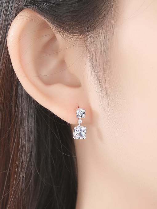 CCUI 925 Sterling Silver With Cubic Zirconia Delicate Square Stud Earrings 1