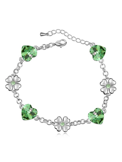 green Fashion Heart austrian Crystals Flowers Alloy Bracelet