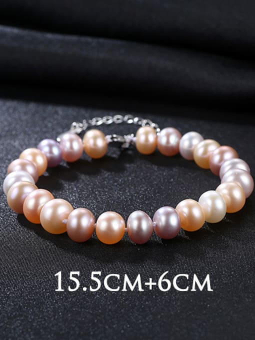 Mixed Color Pure silver 7-8mm natural freshwater pearl bracelet