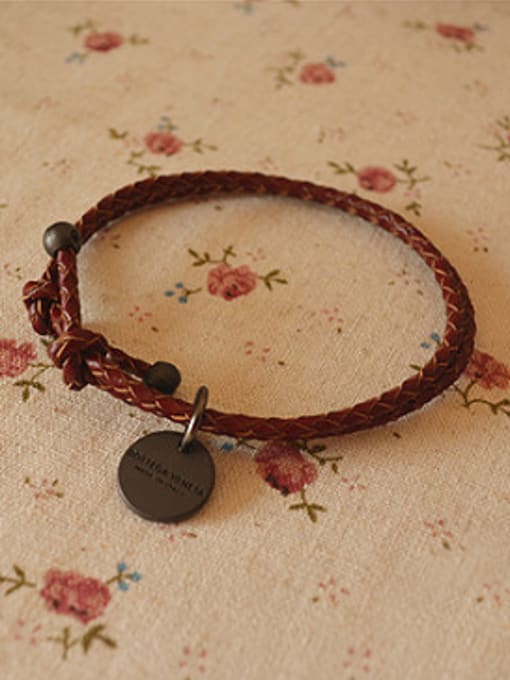 Claret All-match Adjustable Cownhide Leather Bracelet