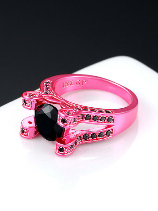 ZK Hot Pink Plated Black Stones Party Ring 2