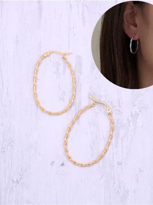 GROSE Titanium With Gold Plated Simplistic Twist Geometric Hoop Earrings 0