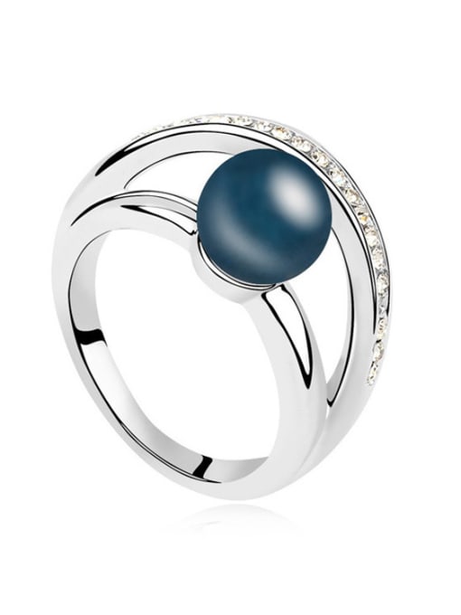 Deep Blue Simple Imitation Pearl Shiny Crystals Alloy Ring