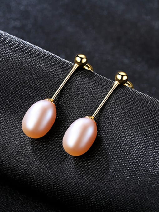 Pink Sterling Silver 7-8mm Natural Pearl Minimalist Design Earrings