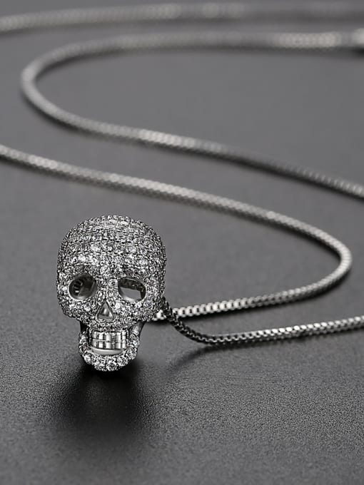 BLING SU Copper With  Rhinestone  Vintage Skull Necklaces 3